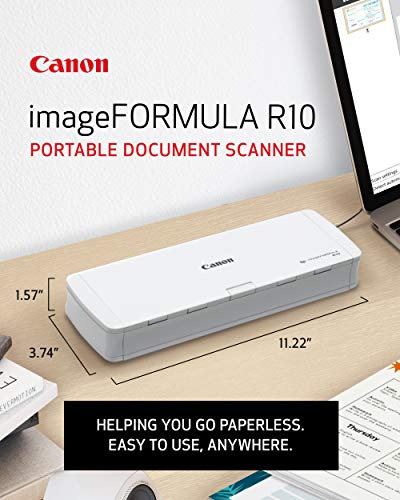 Portable Canon R10 scanner showing document feeder