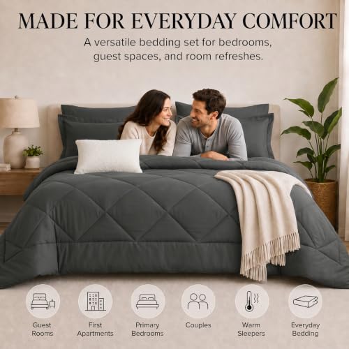 Full bedroom view with CozyLux dark grey set