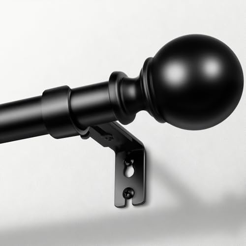 Zeerobee 1 Inch Adjustable Curtain Rods Black