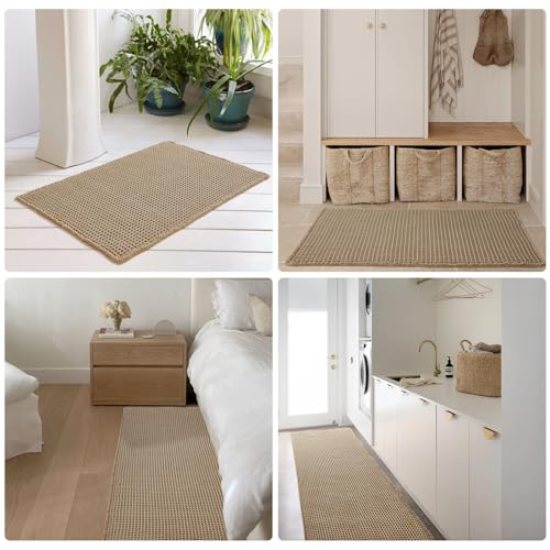 Folded khaki waffle rug