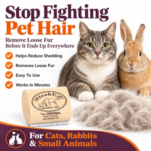 SleekEZ brush held for cat grooming