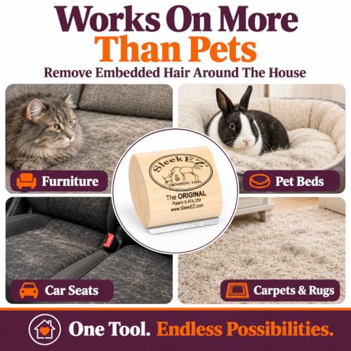 SleekEZ shedding tool removing hair from furniture