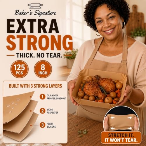 Top view of Baker's Signature paper liners in air fryer