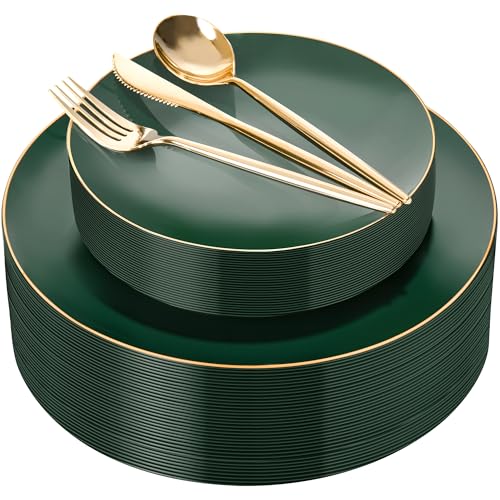 I00000 150Pcs green and gold plates set