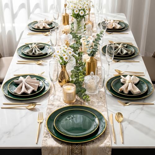 Elegant table setting with green plastic plates