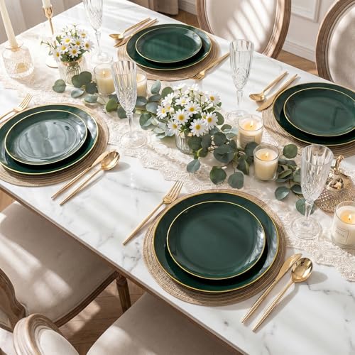 Reusable green and gold plastic plates