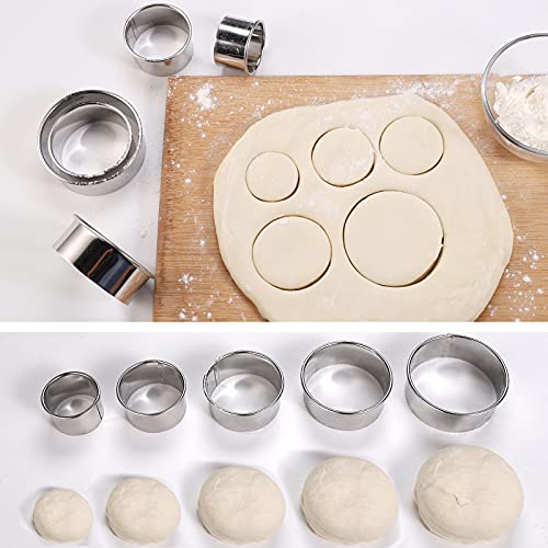 Stack of five stainless steel round cookie cutters