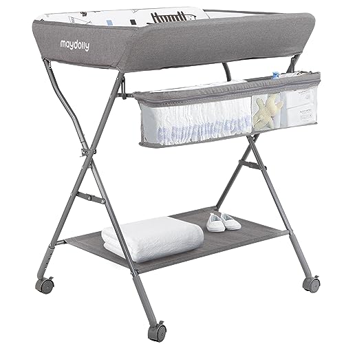 Maydolly Baby Changing Table with Wheels Light Grey