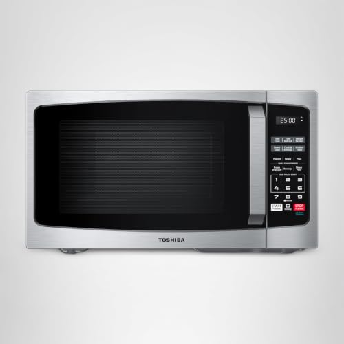 TOSHIBA microwave placed on a kitchen counter