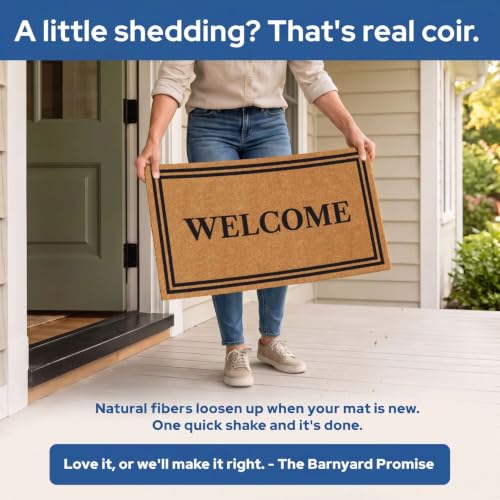 Barnyard Designs mat on covered porch