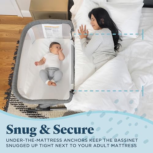 Bassinet with side panel unzipped for bedside access