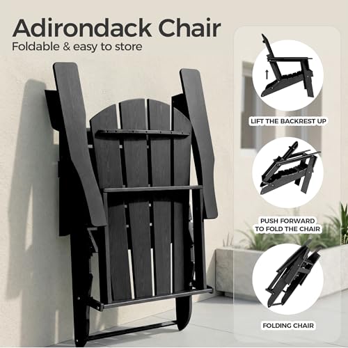 Black Adirondack chair positioned in a garden setting