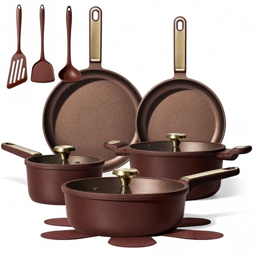 CAROTE Cookware Sets Pots and Pans Set Non Stick 16pcs Red main view