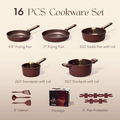 CAROTE 16 piece cookware set components laid out