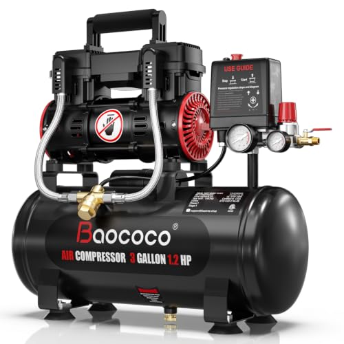 Baococo 3 Gallon Ultra Quiet Air Compressor side view