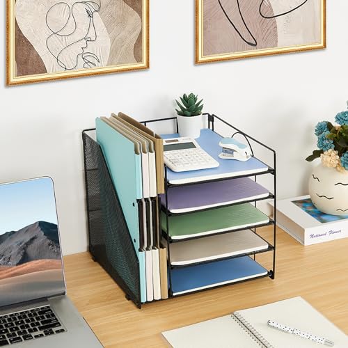 Metal mesh sliding trays for desk storage