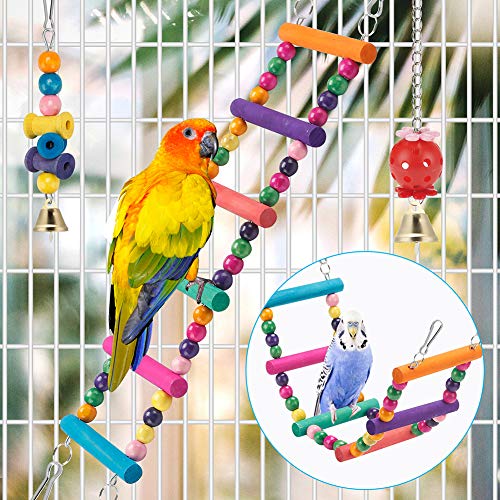 Bird cage hanging ladder and wooden chew toy