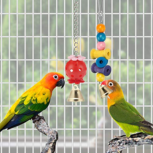 Close up of bell toy for small parrots
