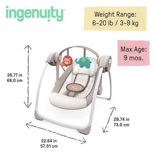 Assembled dimensions view of the Ingenuity portable swing