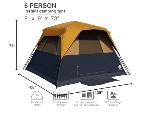 Side view of the cabin tent with rainfly installed