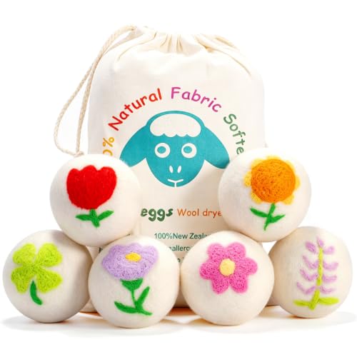 Budieggs Wool Dryer Balls XL 6 Pack floral design