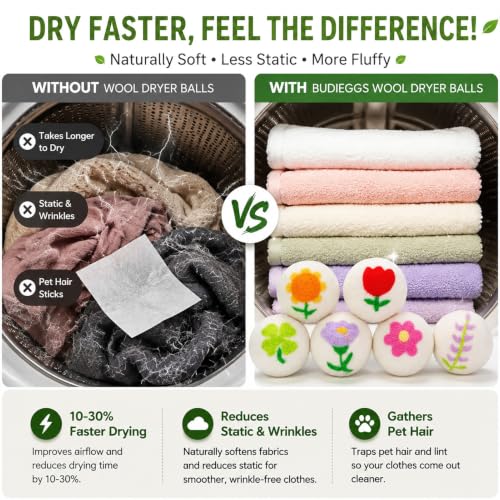 Wool dryer balls placed near laundry basket