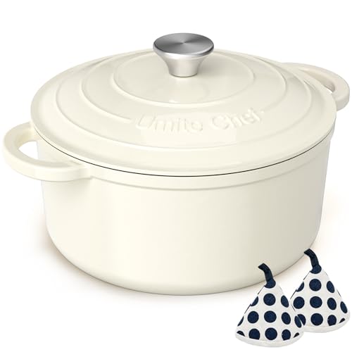Umite Chef 5QT Enameled Cast Iron Dutch Oven in Cream White