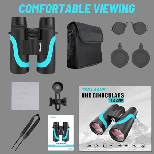 Binoculars shown with outdoor gear