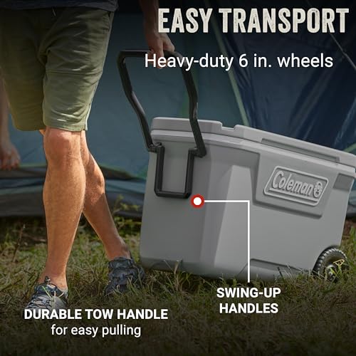 Coleman cooler handle and wheel detail
