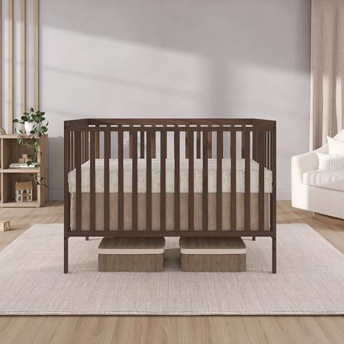 Dream On Me Synergy 5-in-1 Convertible Full Size Baby Crib Smokey Oak side angle