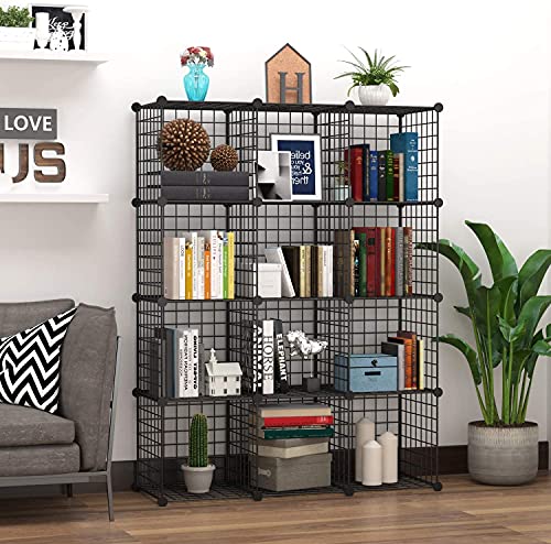 Metal grid shelving cubes in black