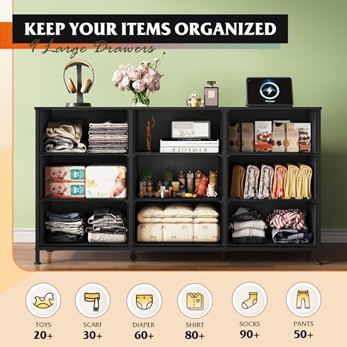 WLIVE black fabric dresser for bedroom storage