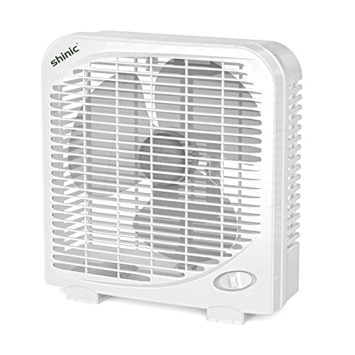 Shinic 10 inch tabletop box fan white front view