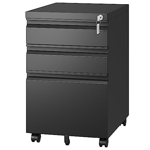 Letaya 3 Drawer Mobile File Cabinet, Black