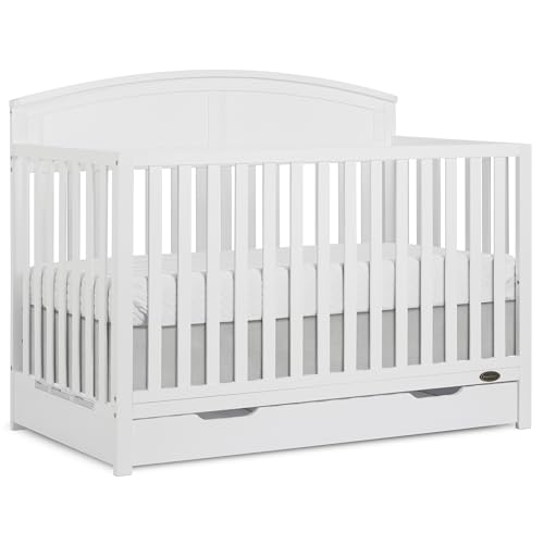 Dream On Me Storybrooke 5-in-1 Convertible Full-Size Crib with Under Drawer White front view