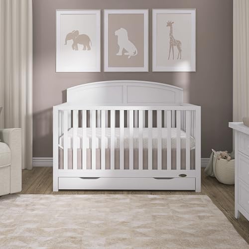 Dream On Me Storybrooke crib angled view showing white finish