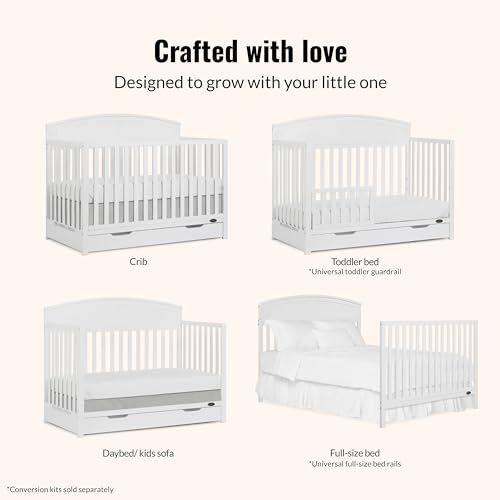 Dream On Me Storybrooke white crib shown with full-size storage drawer open