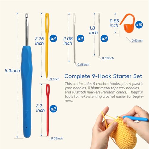 Set of 9 color-coded crochet hooks