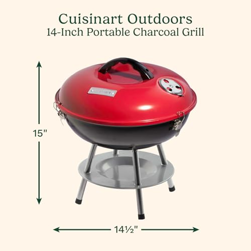 Side view of Cuisinart charcoal grill with locking lid