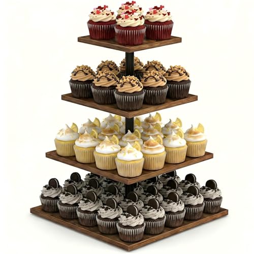 WooOrganix 4 Tier Wooden Cupcake Stand dark brown