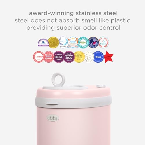 Ubbi diaper pail showing the childproof lock