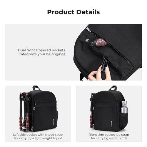 Front zipper pockets on K&F CONCEPT camera bag