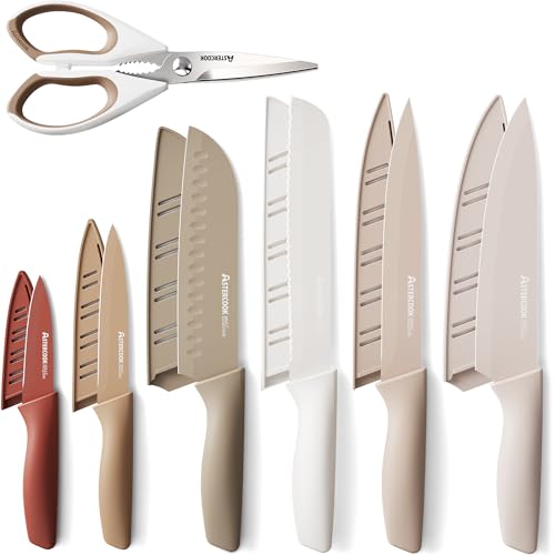 Astercook 13-piece kitchen knife set in cream