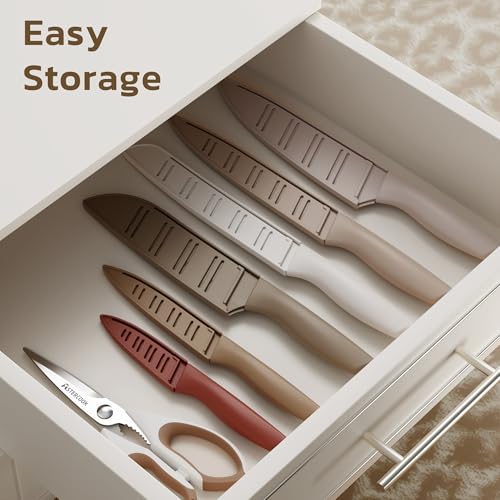 Cream colored knife set with blade guards