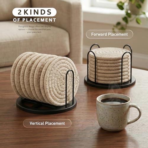 Set of 8 coasters displayed with holder