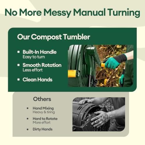Green compost tumbler side view