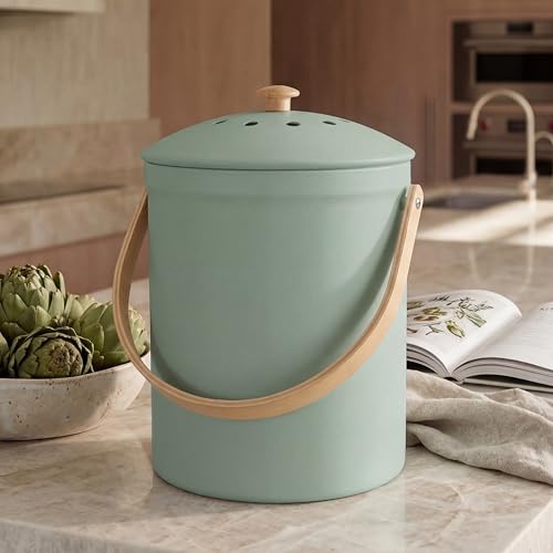 KIBAGA Sage Countertop Compost Bin front view