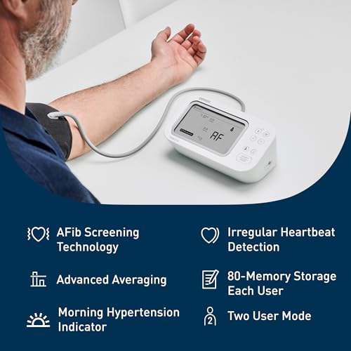 Digital display showing Omron blood pressure reading