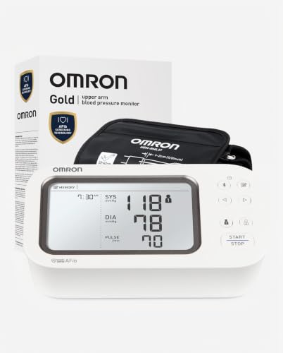 User applying the Omron upper arm blood pressure cuff