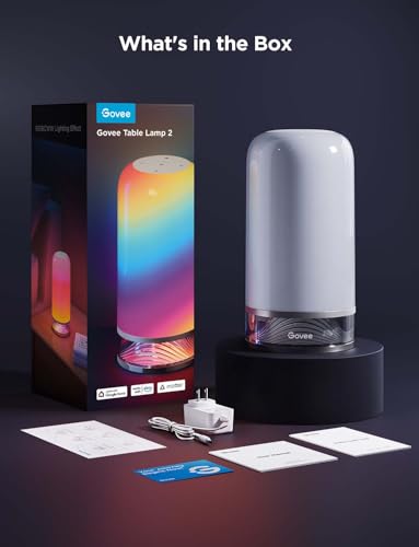 Govee smart lamp illuminated in a dark room